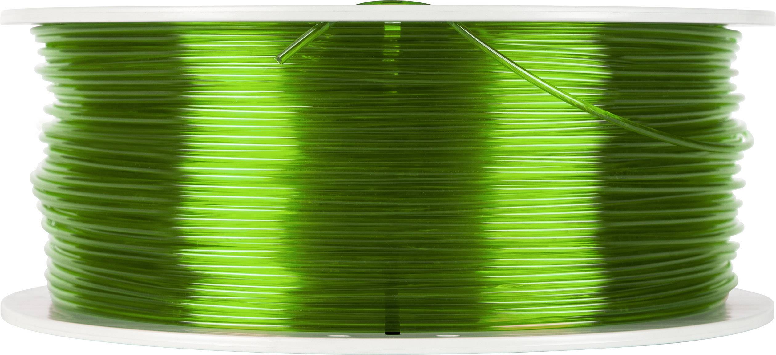 Rouleau de filament d'imprimante 3D vert, enroulé serré sur une bobine blanche.
