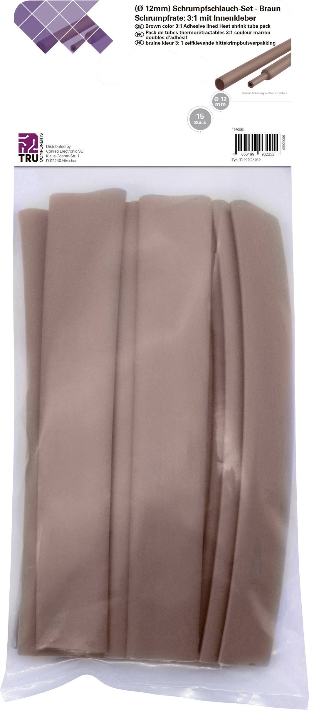 Emballage contenant un ensemble de gaines thermorétractables de 60 mm en marron, composé de plusieurs gaines. Comprend un rapport de rétrécissement de '3:1'.