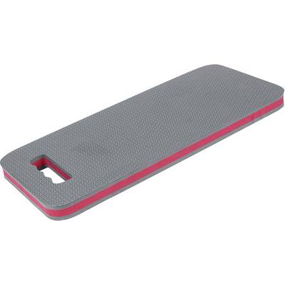 Tapis de genoux gris avec bordure rouge, rectangulaire, avec poignée de transport, adapté aux travaux de jardinage ou aux projets de bricolage.