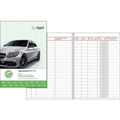 Un livre de bord ouvert avec des colonnes pour documenter l'utilisation du véhicule et les heures d'exploitation. Une voiture est représentée sur la couverture.