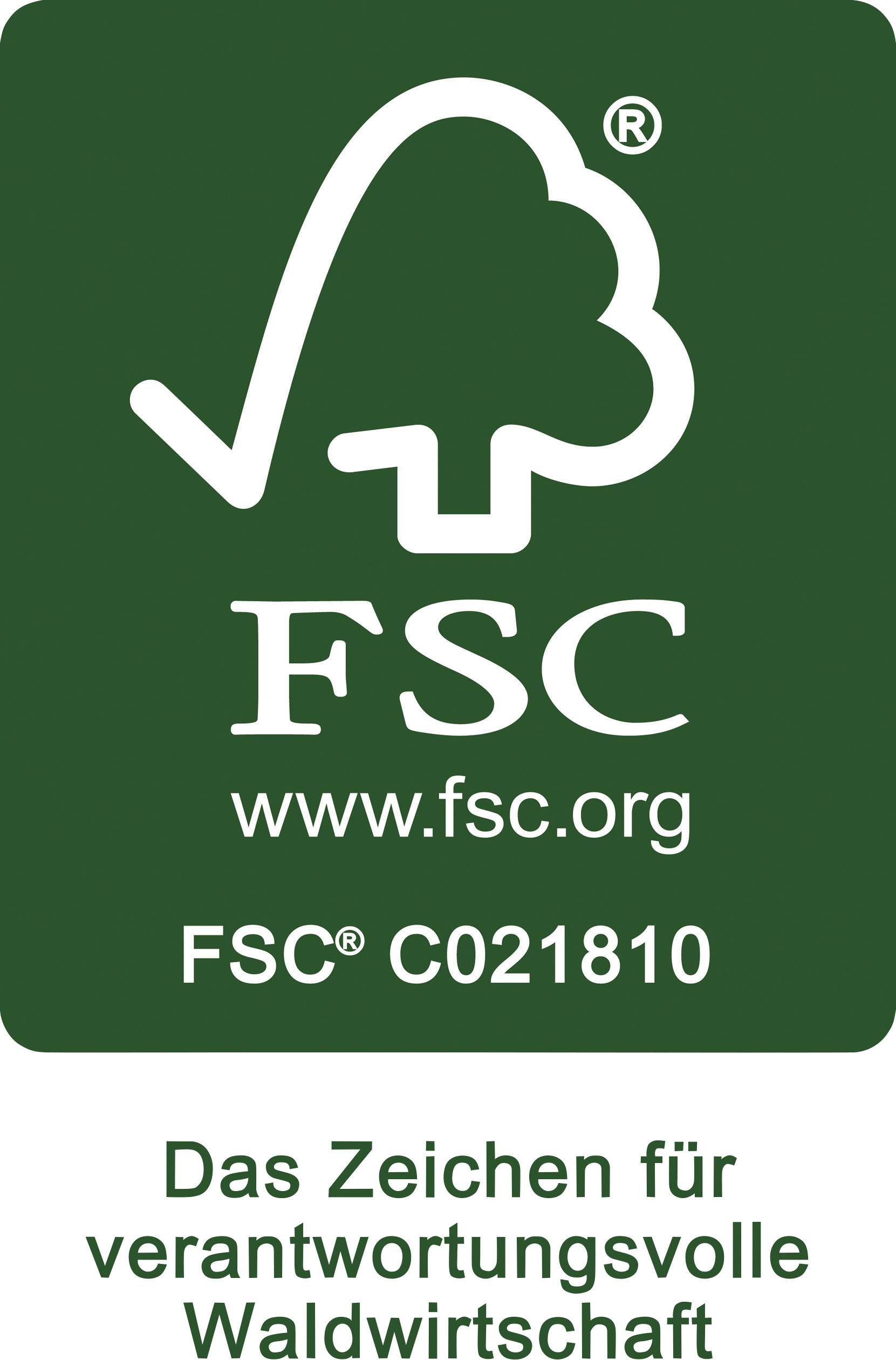 'Logo FSC avec symbole de bois contrôlé. Texte : Le label de la gestion forestière responsable. Site web : www.fsc.org. Code : FSC C021810.'