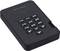 Disque dur externe avec pavé numérique pour saisir un code de protection d'accès. Boîtier noir avec touches numériques rétroéclairées.
