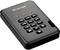 Disque dur externe avec pavé numérique intégré pour la saisie d'un code chiffré de protection d'accès. Marquage 'iStorage' sur le dessus.