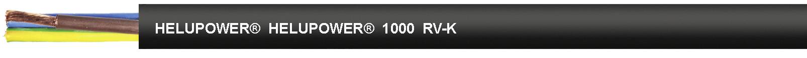 Un câble électrique portant l'inscription 'HELUKABEL HELUPOWER 1000 RVK'. Le câble comprend plusieurs conducteurs de différentes couleurs : marron, bleu, jaune-vert, noir.