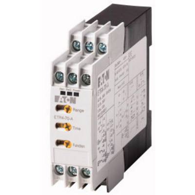 Un relais temporel électronique d'Eaton, doté de plusieurs connexions et d'un schéma technique sur le côté, utilisé pour le contrôle temporel.