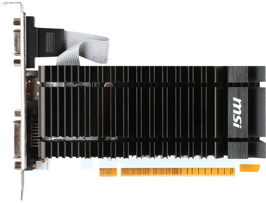 Carte graphique MSI noire à refroidissement passif avec connexion PCIe, adaptée à l'installation dans un ordinateur de bureau.