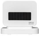 Un appareil carré blanc avec un écran noir à l'avant sur lequel est inscrit 'OPUS'. Il semble s'agir d'un dispositif technique.
