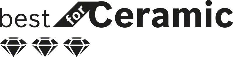 Logo avec le texte 'best for Ceramic' et trois symboles de diamant en dessous, indiquant la compatibilité avec les produits céramiques.