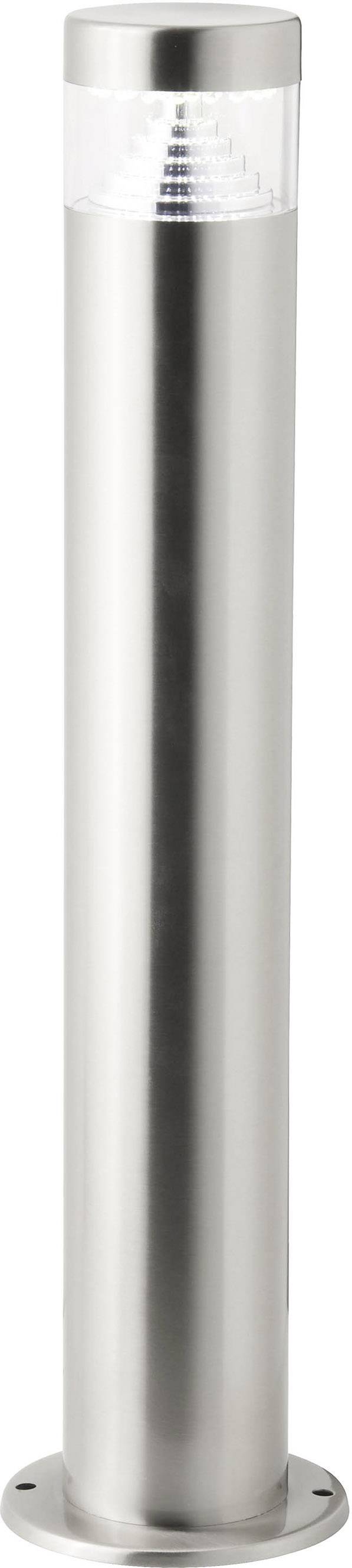 Luminaire métallique extérieur de forme cylindrique, idéal pour les chemins de jardin ou les allées. Il diffuse la lumière depuis le haut à travers une partie transparente.