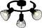 Plafonnier noir avec trois têtes de lampe orientables, design en grille métallique.