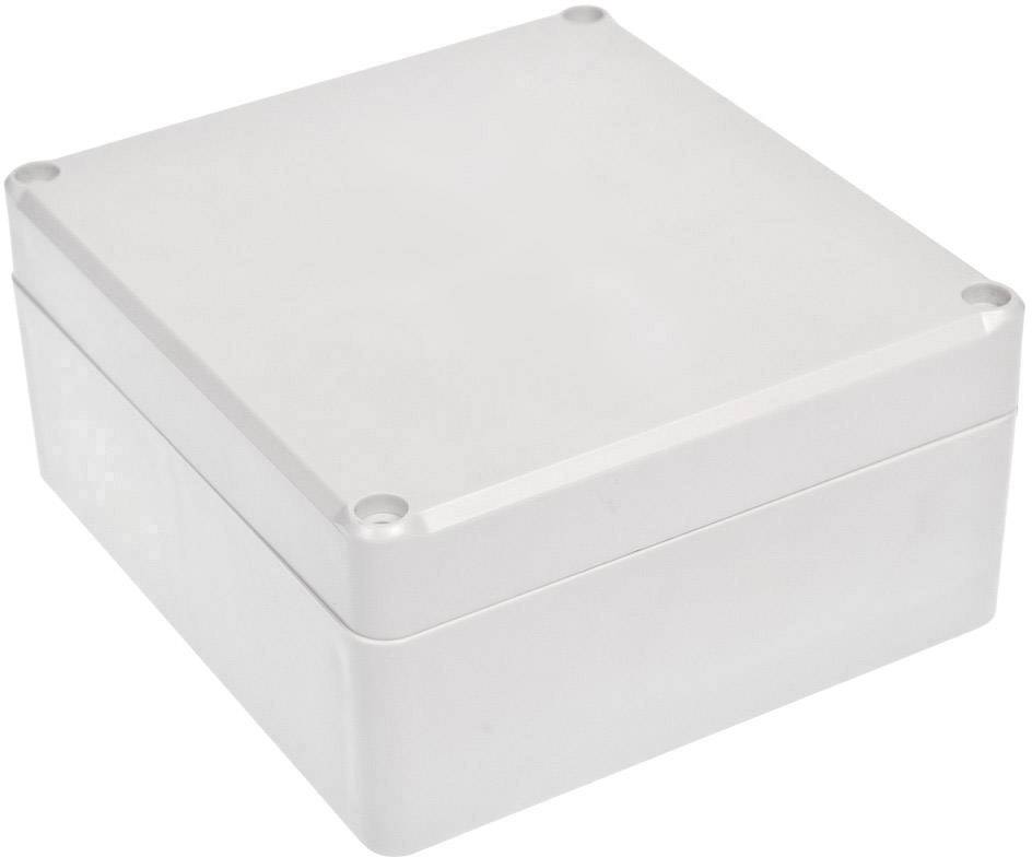 Boîte en plastique blanc avec couvercle amovible, adaptée aux composants électroniques ou aux circuits. Forme carrée, design robuste.