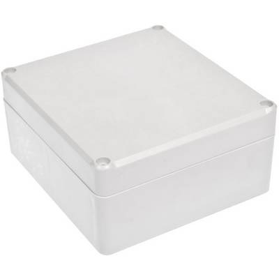 Boîte en plastique blanc avec couvercle amovible, adaptée aux composants électroniques ou aux circuits. Forme carrée, design robuste.