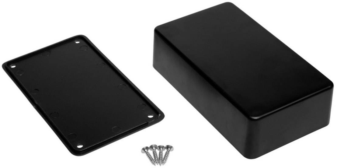 Boîtier en plastique noir composé de deux parties, accompagné de six petites vis. Adapté aux projets DIY et au montage électronique.