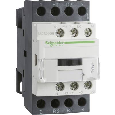Un contacteur électrique de Schneider Electric, modèle LC1D098, avec des bornes et des étiquettes pour les fonctions de commande et de commutation.