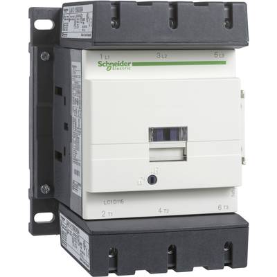 Un contacteur blanc avec un boîtier noir de Schneider Electric, modèle LC1D115, utilisé pour commander des circuits électriques.
