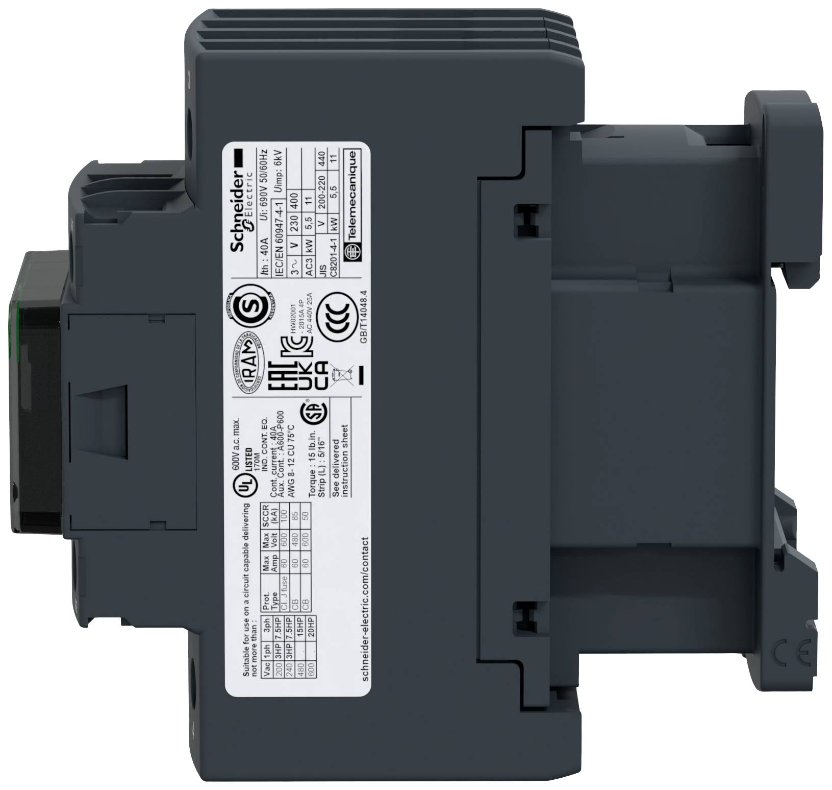 Étiquette de marque 'Schneider Electric' sur un appareil électronique, affichant divers marquages de sécurité et de conformité tels que UL, CSA, CE.