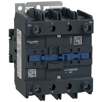 Un contacteur électrique de Schneider Electric, modèle LC1D80008, doté de plusieurs bornes de connexion et de codes QR sur sa face avant.