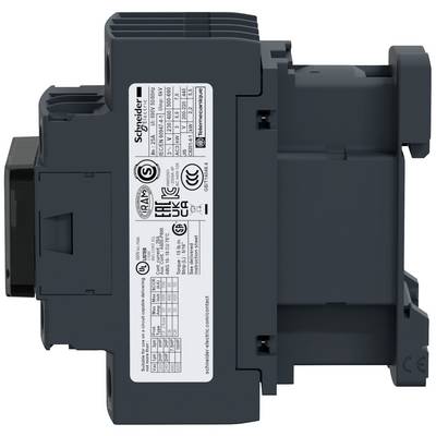 Disjoncteur 'Schneider Electric' avec étiquetage technique, affichant les spécifications électriques et les certifications.