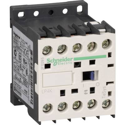 Un contacteur de Schneider Electric, modèle LP4K. On peut y voir des vis de connexion et des marquages pour circuits électriques.