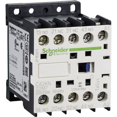 Un contacteur de Schneider Electric pour le contrôle des circuits électriques de puissance, avec numéro de modèle, spécifications techniques et bornes de connexion.