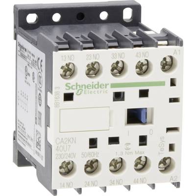 Un contacteur de Schneider Electric, modèle CA2KN, adapté pour 230/240V et 50/60Hz avec bornes à vis en haut.
