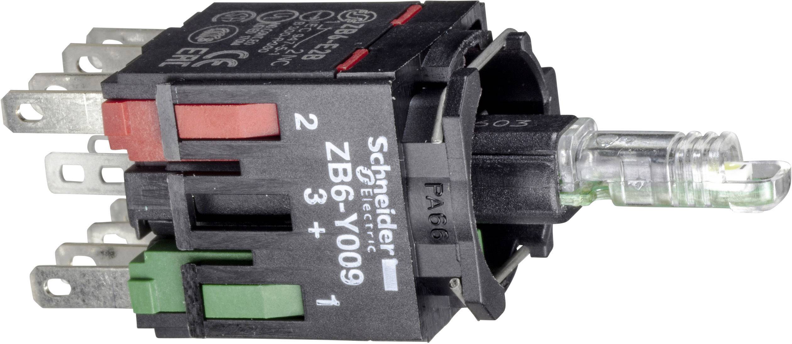 Un bouton électrique avec plusieurs broches de connexion et un couvercle transparent. Le nom du fabricant et le numéro de modèle sont visibles.