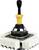 Un commutateur joystick à poignée noire et socle jaune sur un module de commutation blanc. Utilisé pour commander des machines.