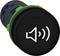Bouton noir avec un symbole de haut-parleur et des ondes sonores, probablement une touche de contrôle du volume ou de sourdine.