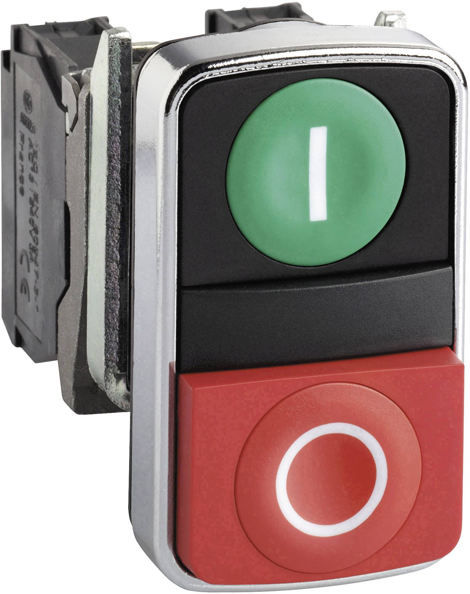 Un bouton de mise en marche vert en forme de 'I' situé au-dessus d'un bouton d'arrêt rouge en forme de 'O' sur un système de commutation électrique.