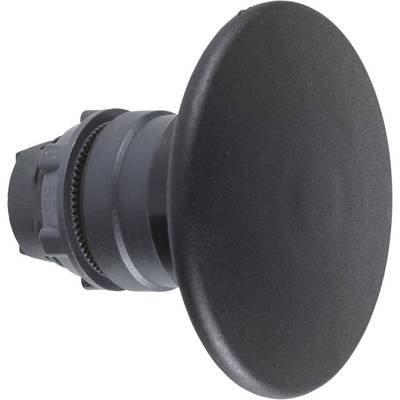 Bouton ou interrupteur noir rond, vue latérale, montrant le boîtier et le mécanisme de fixation.
