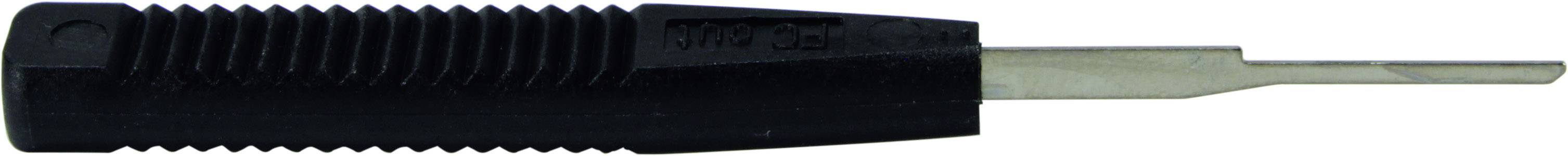 Une poignée noire d'un tournevis avec une lame métallique plate. Adapté pour les travaux de précision.