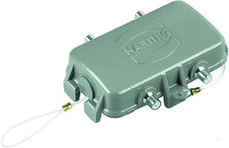 Un connecteur électrique gris portant l'inscription 'HARTING', avec plusieurs vis et deux connexions de câbles sur les côtés.