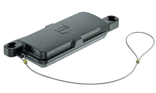 Un boîtier noir rectangulaire aux coins arrondis, équipé d'un fil de sécurité.