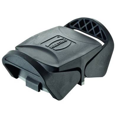 Appareil à sandwich à couvercle fermé, boîtier noir, poignée ergonomique.