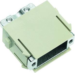 Un adaptateur de couleur beige avec deux trous de vis sur le dessus et des clips latéraux. Utilisé pour la fixation ou la connexion.