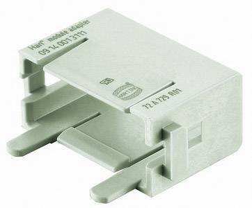 Un adaptateur en plastique gris de Harting, numéro de modèle 22-17 29 R01, avec une inscription gravée sur la surface supérieure.