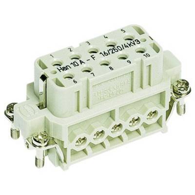 Un connecteur électrique rectangulaire avec plusieurs bornes de connexion et des étiquettes indiquant les spécifications techniques.