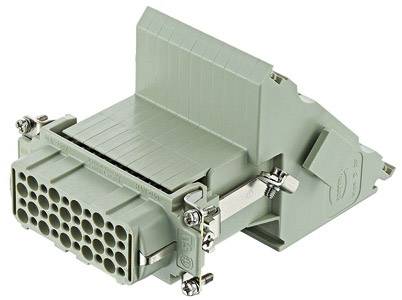 Connecteur gris de forme rectangulaire avec plusieurs trous destinés à recevoir des broches, adapté aux applications industrielles.