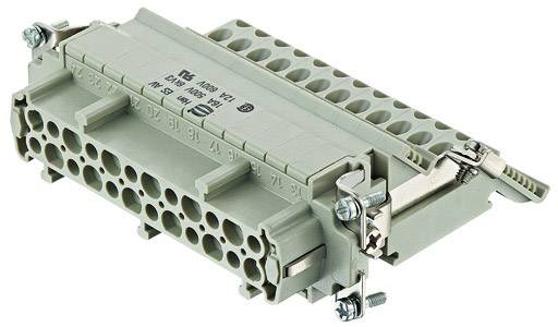 Un connecteur électrique gris avec plusieurs bornes de connexion et des vis pour le montage.