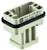 Connecteur mâle, beige, forme rectangulaire, avec joint noir, marqué 'Han Q 17/O-M-c', 10A 250V 4kV 2.