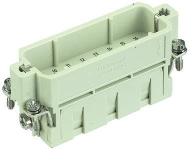 Un connecteur industriel rectangulaire vert avec des vis sur les côtés et des contacts numérotés de 10 à 16.