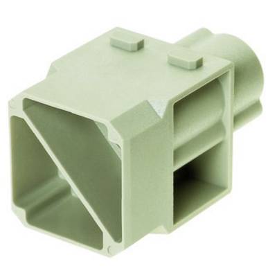 Boîtier de connecteur en plastique avec ouverture carrée et lignes droites.