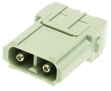 Connecteur électrique vert avec deux contacts métalliques, de forme rectangulaire, conçu pour une utilisation dans des appareils électroniques.