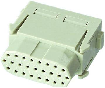 Un connecteur électrique gris avec plusieurs trous ronds, utilisé pour relier des appareils ou des câbles.
