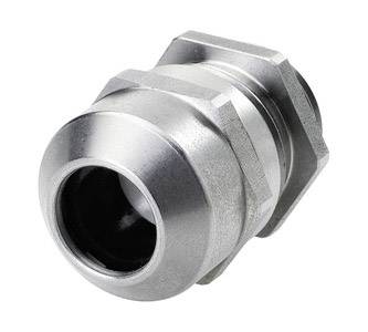 Un adaptateur de câble en argent, métallique, de forme cylindrique et brillant, utilisé pour connecter des câbles dans des applications électriques.
