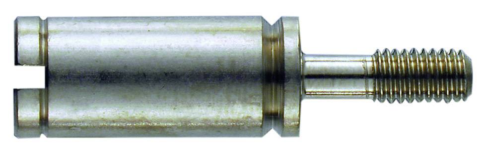 Une pièce métallique avec un corps cylindrique et une tige filetée à une extrémité, probablement une pièce de machine.
