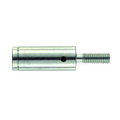 Une tige métallique filetée à droite et présentant une surface cylindrique lisse à gauche, probablement un boulon ou un élément de raccordement.