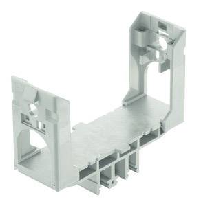 Support de goulotte de câbles en plastique, gris, avec un design en forme de U. Utilisé pour maintenir les câbles de manière sécurisée et organisée.