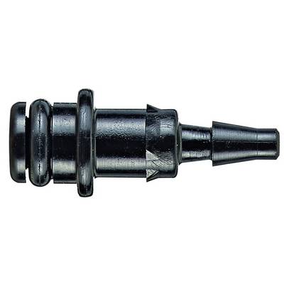 Un adaptateur en plastique noir à surface striée, utilisé pour les tuyaux ou les tubes.