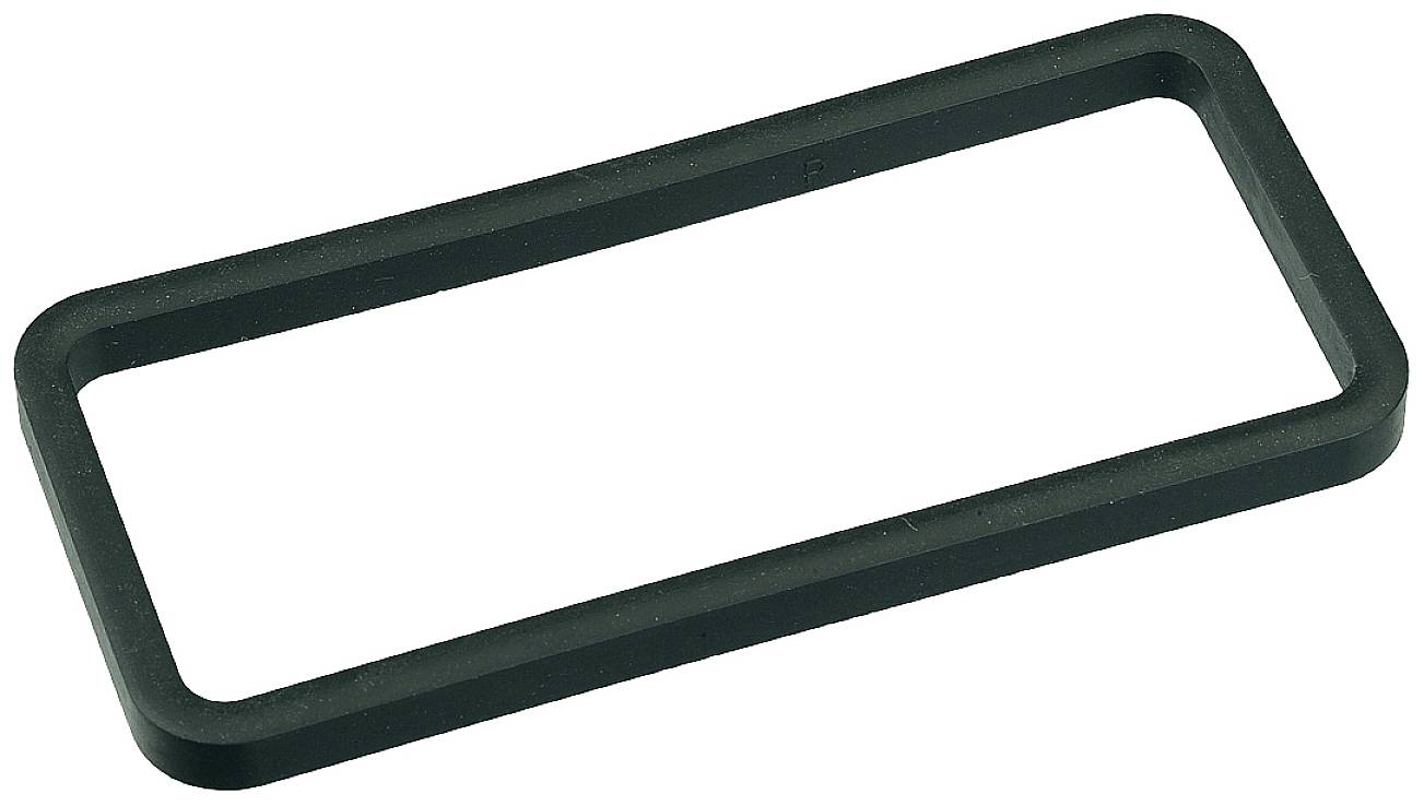 Un cadre rectangulaire en caoutchouc noir, potentiellement adapté à des applications techniques telles que des joints d'étanchéité ou des supports.